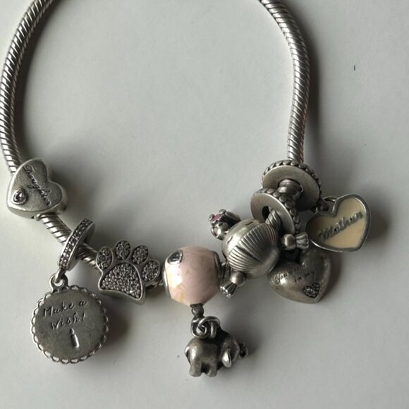 Authentic Pandora Sterling Silver Bracelet with 6 Pandora Sterling Silver Charms - Picture 15 of 16